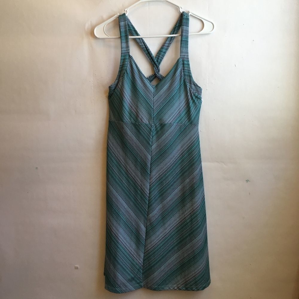 TEHAMA SPORTS DRESS IN GREEN AND BLUE STRIPES